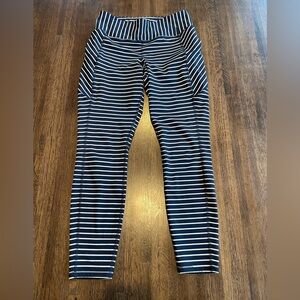 Athleta Navy & White Striped Leggings - Size Medium